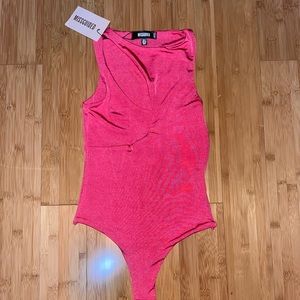 Hot Pink Silky Cutout Bodysuit